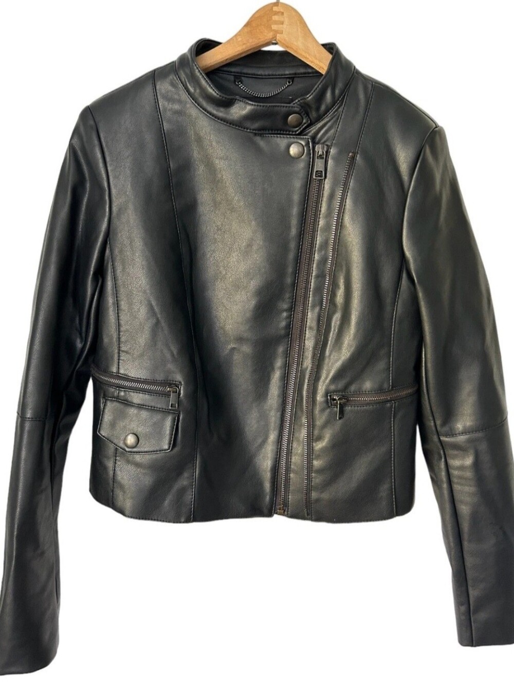 Banana Republic Woman's Black Leather Moto Jacket Size XS